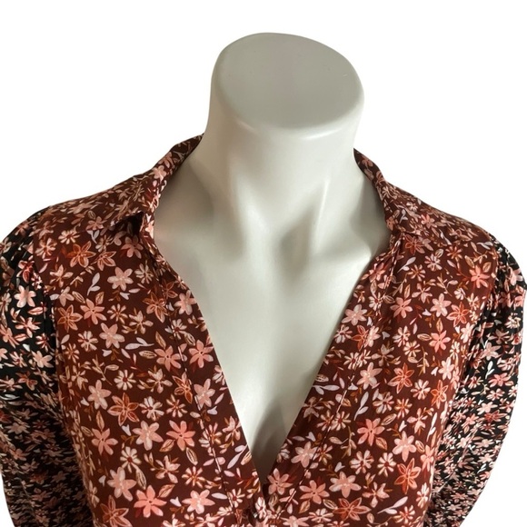 Zara Floral Printed Midi Mixed Pattern Balloon Sleeve Shirt Dress - Picture 16 of 16